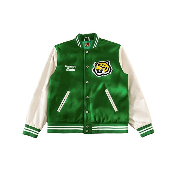 Tiger Leather Sleeve Baseball Jacket Quilted Style Green Human Made - Picture 1 of 9